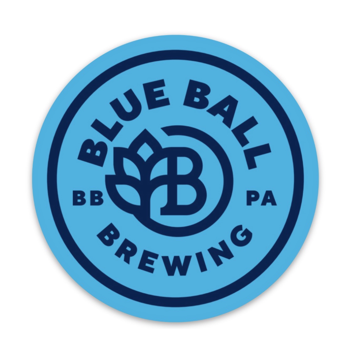 Blue Ball Brewing Circle with "B+Hops" (Turquoise Blue)
